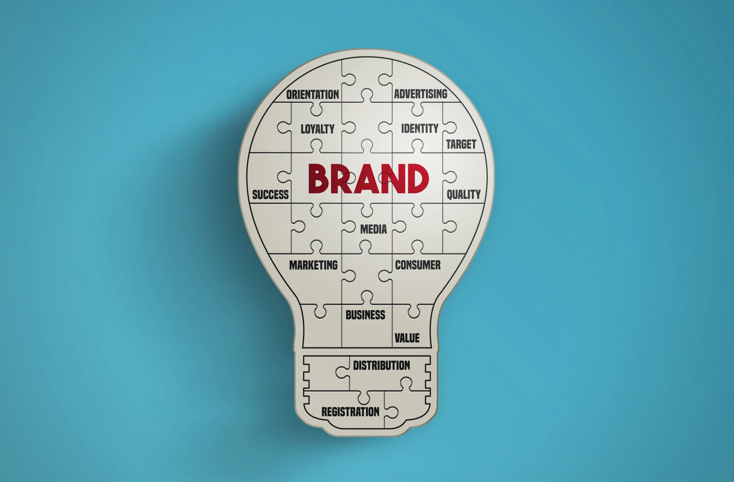 Light bulb puzzle pieces forming the word Brand